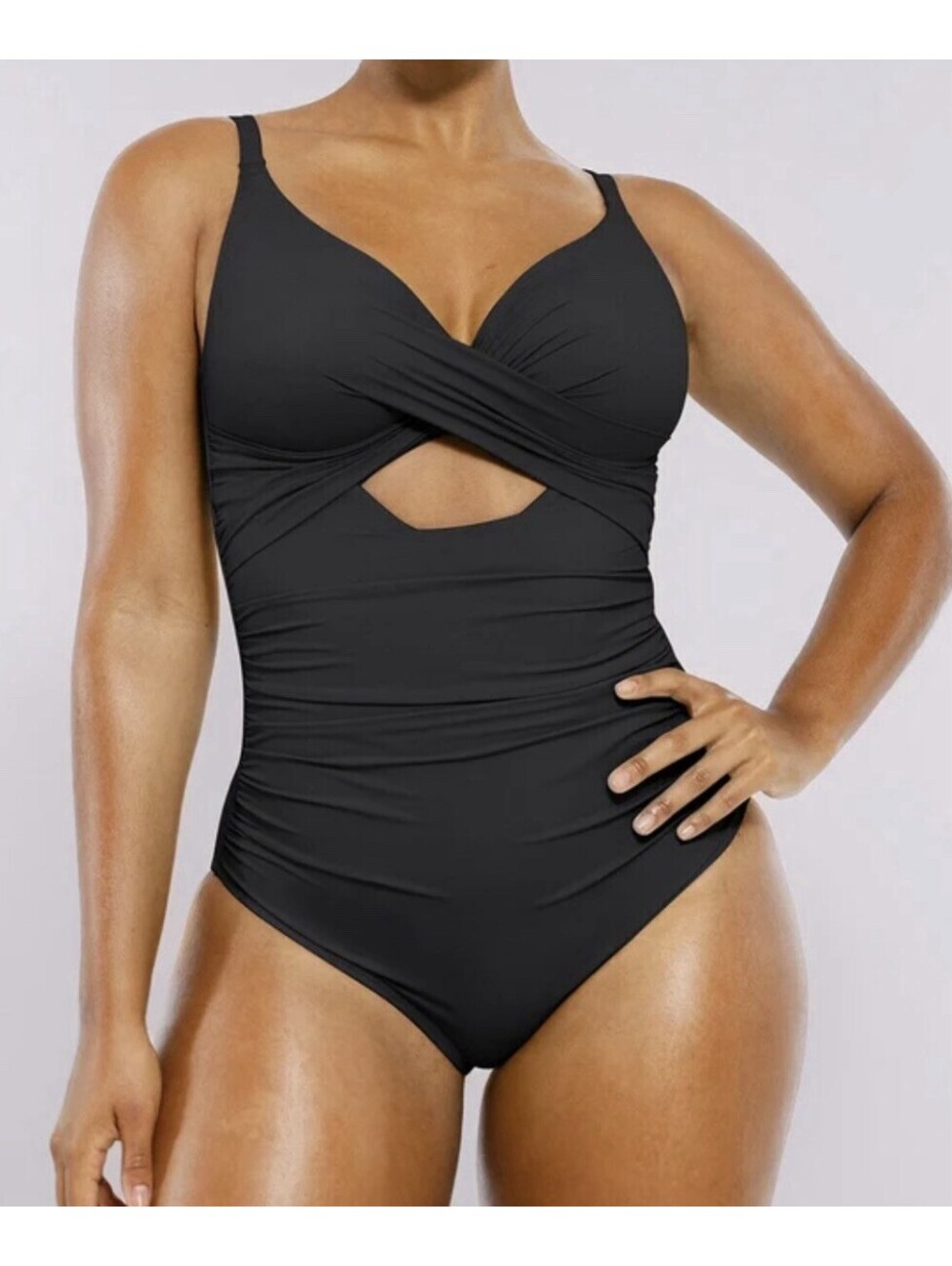 NWT Shapellx Smart Sculpt™ Cutout-Front Tummy Control Swimsuit Medium. Black NEW